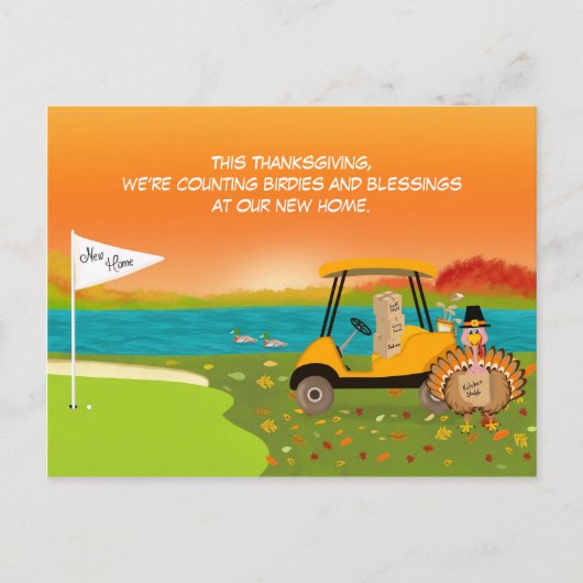 Thanksgiving Golf Cart With Moving Boxes  シーズンポストカード (正面)
