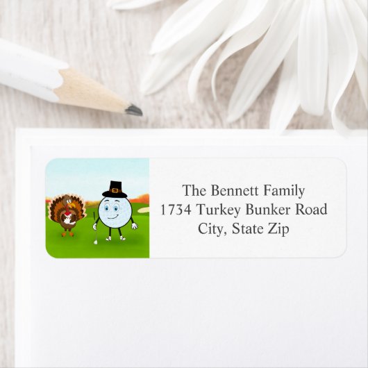 Thanksgiving Golf with Turkey & Golf Ball ラベル (インサイチュ)