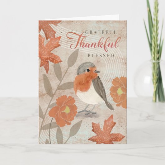 Thanksgiving Grateful Thankful Blessed Robin  カード (正面)