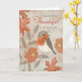Thanksgiving Grateful Thankful Blessed Robin  カード (黄色い花)
