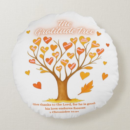 Thanksgiving Gratitude Tree Round Pillow ラウンドクッション (裏面)