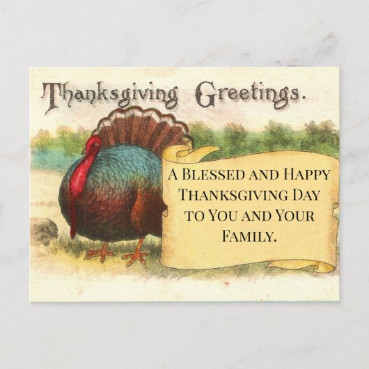 Thanksgiving Greetings Turkey Holiday Postcard シーズンポストカード (正面)