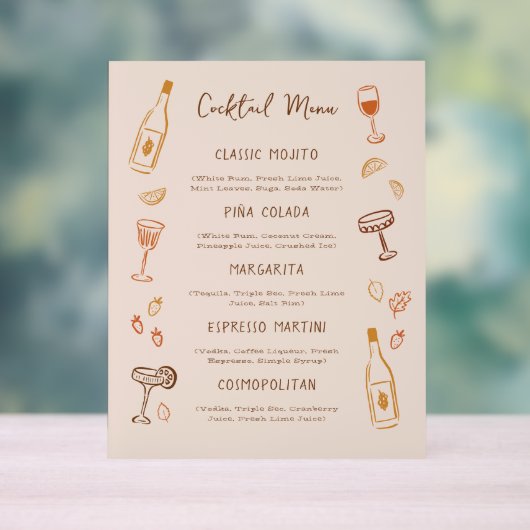 Thanksgiving Hand-Drawn Signature Cocktail Menu アクリルサイン (ニュートラル)