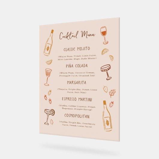 Thanksgiving Hand-Drawn Signature Cocktail Menu アクリルサイン (傾斜)