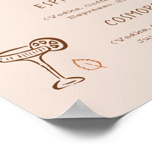 Thanksgiving Hand-Drawn Signature Cocktail Menu ポスター (角)
