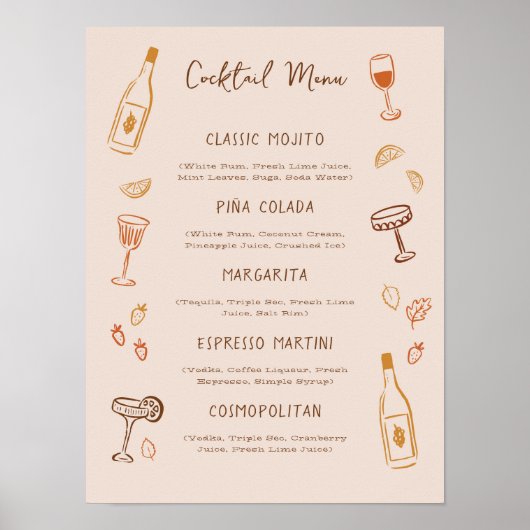Thanksgiving Hand-Drawn Signature Cocktail Menu ポスター (正面)