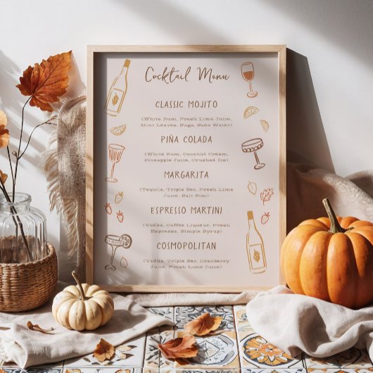 Thanksgiving Hand-Drawn Signature Cocktail Menu ポスター