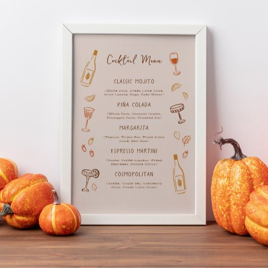 Thanksgiving Hand-Drawn Signature Cocktail Menu ポスター