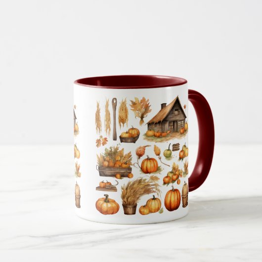 Thanksgiving Harvest Village Combo Mug マグカップ (正面右)