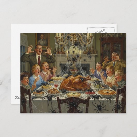 Thanksgiving Horror Spiders Invide the Table ポストカード (正面/裏面)