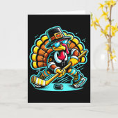 Thanksgiving Ice Hockey Turkey Day Fall  カード (黄色い花)