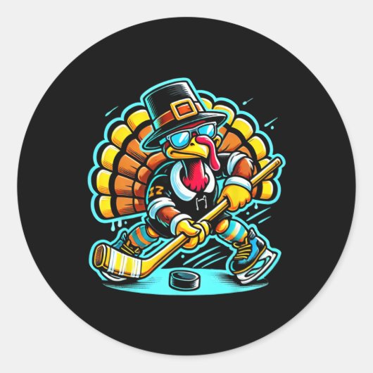 Thanksgiving Ice Hockey Turkey Day Fall  ラウンドシール (正面)