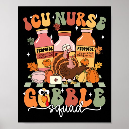 Thanksgiving Icu Nurse Gobble Squad Fall Scrub Top ポスター (正面)