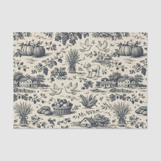 Thanksgiving Indigo Blue Harvest Toile 薄葉紙 (正面)