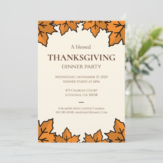  Thanksgiving Invitation – Printable Potluck Invt 招待状 (スタンド正面)