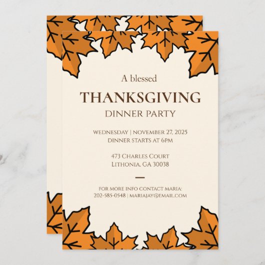  Thanksgiving Invitation – Printable Potluck Invt 招待状 (正面/裏面)