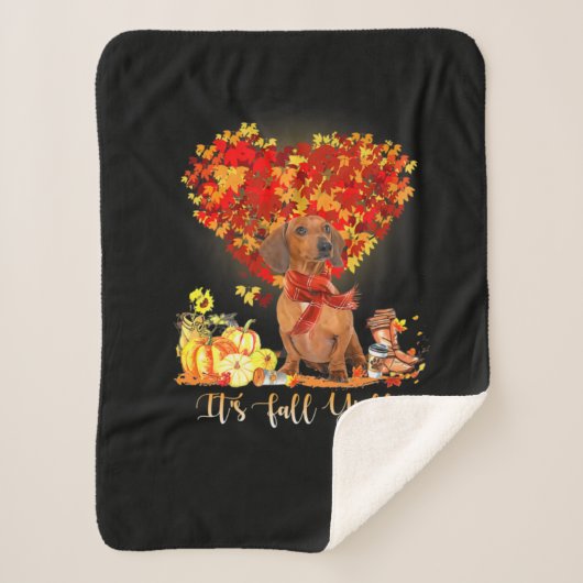 Thanksgiving It's Fall Y'all Dachshund シェルパブランケット (正面)