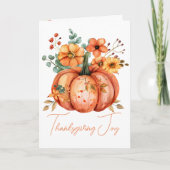 Thanksgiving Joy Floral Pumpkin Card カード (正面)