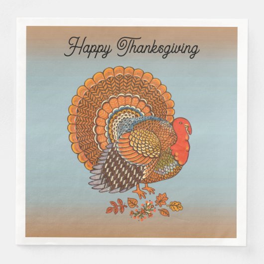 Thanksgiving Male Turkey Fanned Tail Blue Orange (正面)