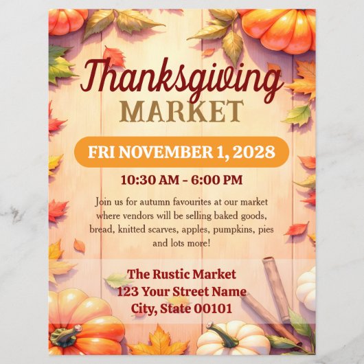 Thanksgiving Market Autumn Event Flyer Template チラシ (正面)