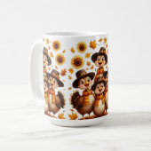 Thanksgiving Mug with turkeys family コーヒーマグカップ (正面左)