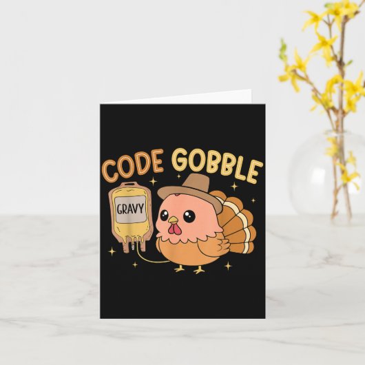 Thanksgiving Nurse Code Gobble Funny Rn Cna Medica カード (黄色い花)