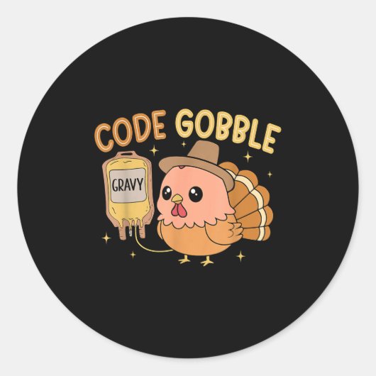 Thanksgiving Nurse Code Gobble Funny Rn Cna Medica ラウンドシール (正面)