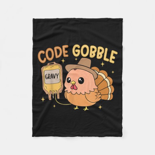 Thanksgiving Nurse Code Gobble Funny Turkey Rn Cna フリースブランケット (正面)