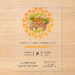 Thanksgiving Orange Bohemian Mandala Autumn Leaves アクリル招待状