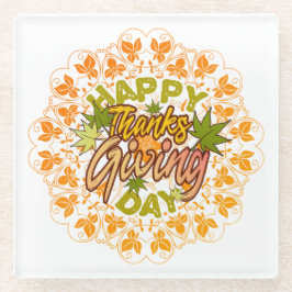 Thanksgiving Orange Bohemian Mandala Autumn Leaves ガラスコースター