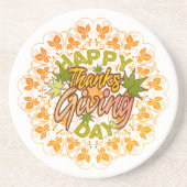 Thanksgiving Orange Bohemian Mandala Autumn Leaves コースター (正面)