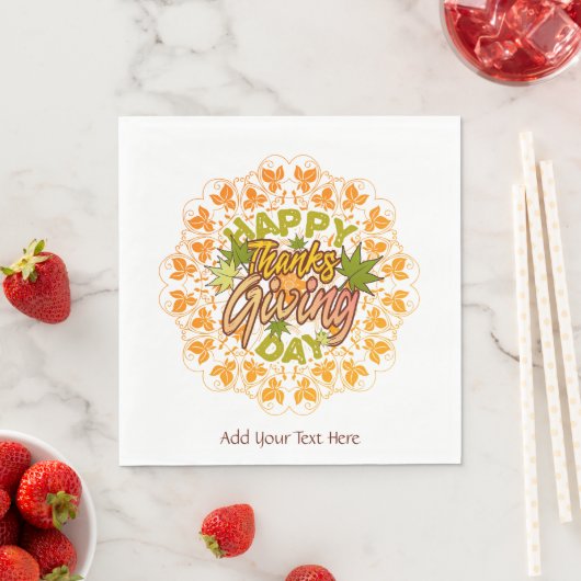 Thanksgiving Orange Bohemian Mandala Autumn Leaves スタンダードランチョンナプキン (インサイチュ)