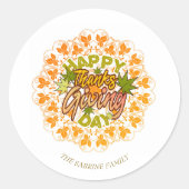 Thanksgiving Orange Bohemian Mandala Autumn Leaves ラウンドシール (正面)