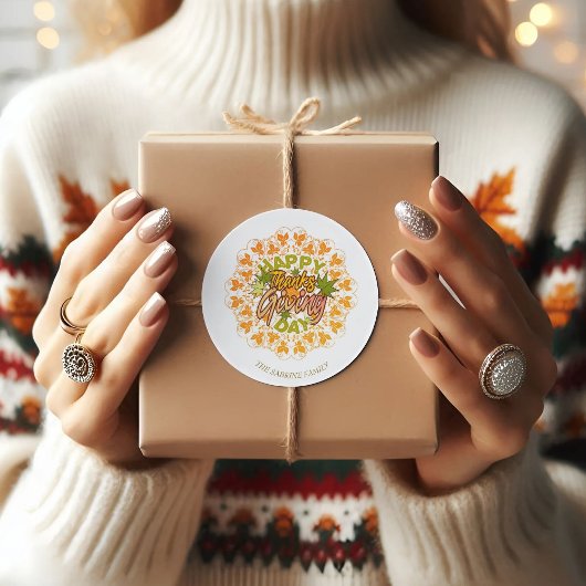 Thanksgiving Orange Bohemian Mandala Autumn Leaves ラウンドシール