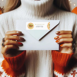 Thanksgiving Orange Bohemian Mandala Autumn Leaves ラベル