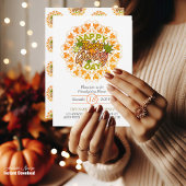 Thanksgiving Orange Bohemian Mandala Autumn Leaves 招待状