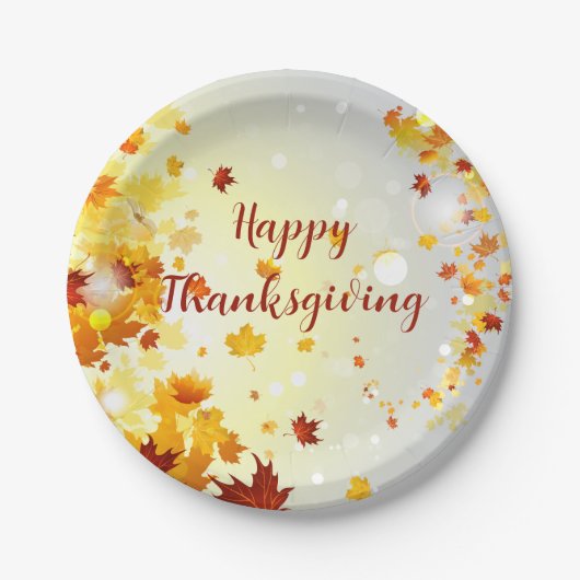 Thanksgiving Paper Plates With Autumn Leaves ペーパープレート (正面)