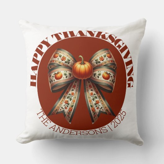  Thanksgiving Party& custom Family Name Simple クッション (正面)
