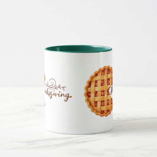 Thanksgiving Pie Slice Retro Arcade Green Handle マグカップ (中央)