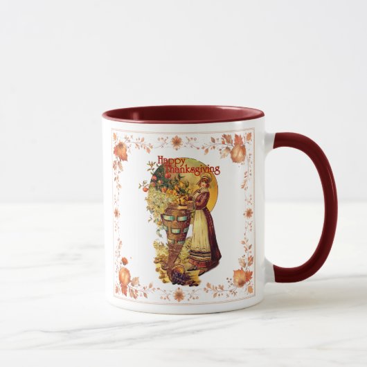 Thanksgiving Pilgrim Girl Coffee Mug マグカップ (右)