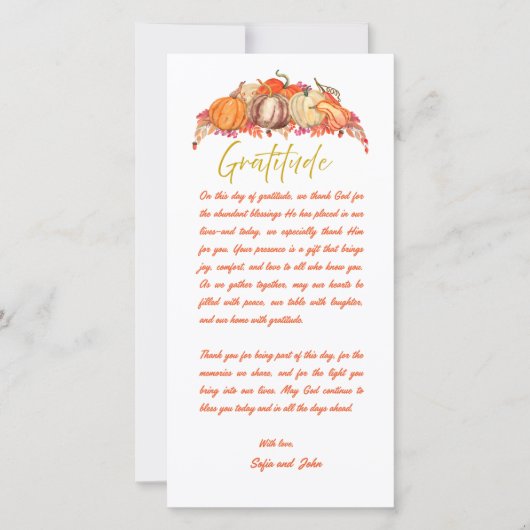 Thanksgiving Place Setting Gratitude Card (正面)