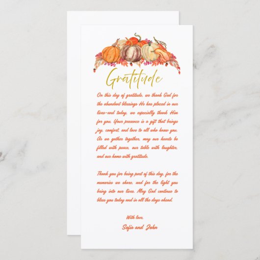 Thanksgiving Place Setting Gratitude Card (正面/裏面)