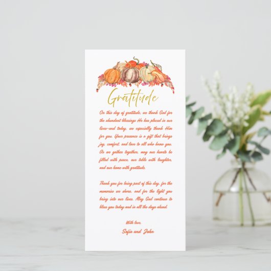 Thanksgiving Place Setting Gratitude Card (スタンド正面)