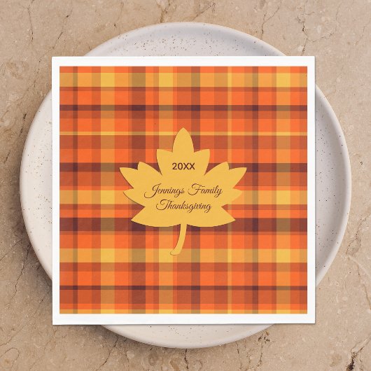 Thanksgiving Plaid Maple スタンダードランチョンナプキン