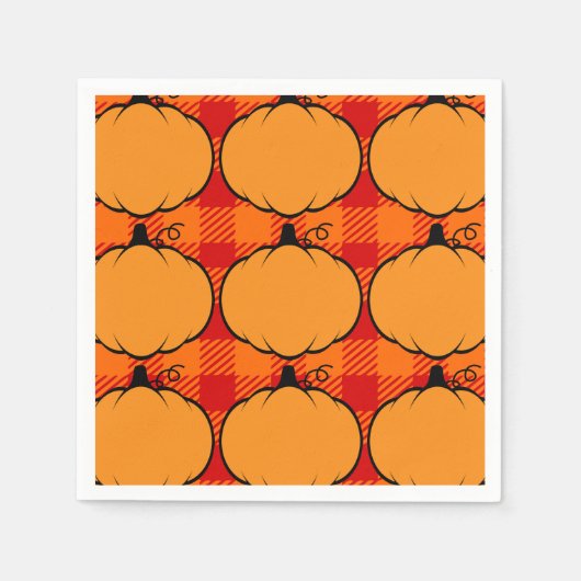 Thanksgiving Plaid Pumpkin Drawing スタンダードカクテルナプキン (正面)