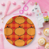 Thanksgiving Plaid Pumpkin Drawing ペーパープレート (パーティー)