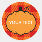Thanksgiving Plaid Pumpkin Drawing Custom Text  ラウンドシール (正面)