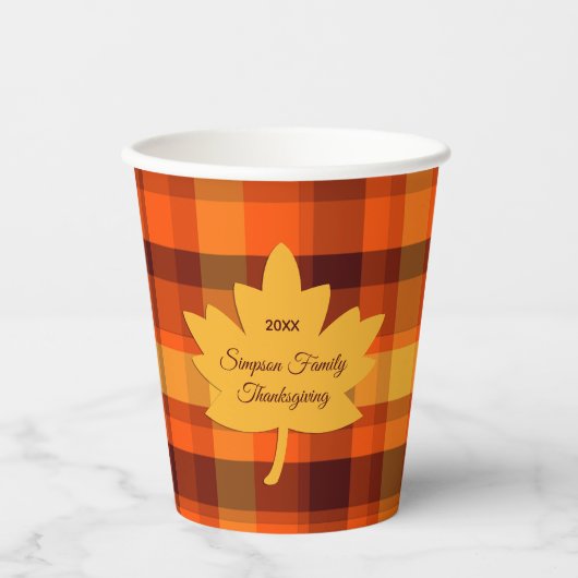Thanksgiving Plaid with Maple Leaf 紙コップ (正面)
