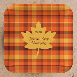 Thanksgiving Plaid with Maple Paper Products  ペーパープレート