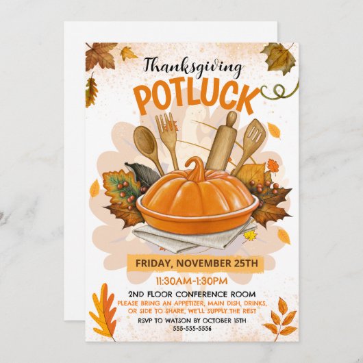 Thanksgiving Potluck Invitation 招待状 (正面/裏面)